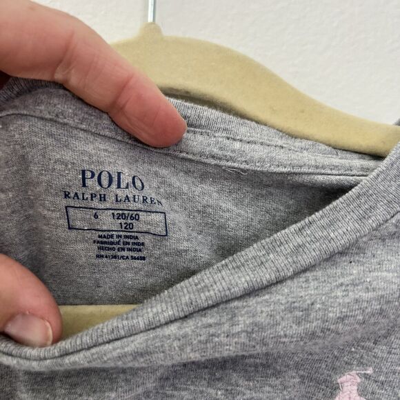 Polo Ralph Lauren Girls Long Sleeve T -shirt Grey Pink Pony Size 6 - Picture 3 of 7